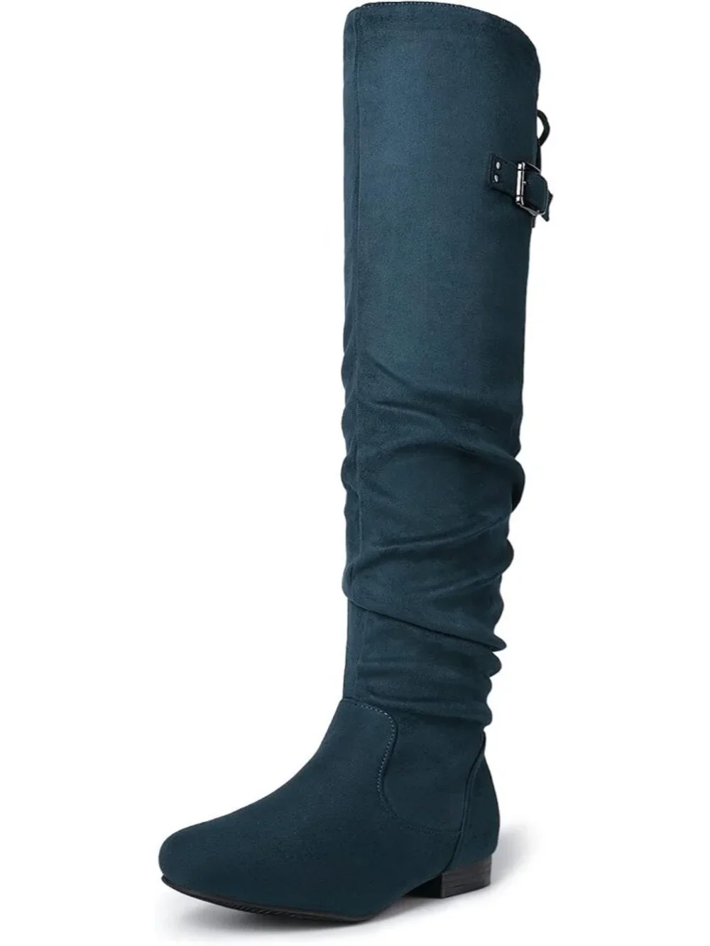 Women's Blue Flat Heel Pointed Toe Slouch Over The Knee Thigh High Boots